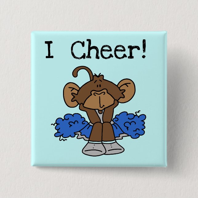 Monkey Cheerleader Blue and Grey Tshirts and Gifts 2 Inch Square Button (Front)