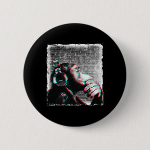 Monkey Chimp With Headphones Shirt - Edm Dj Music 2 Inch Round Button