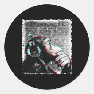 Monkey Chimp With Headphones Shirt - Edm Dj Music  Classic Round Sticker