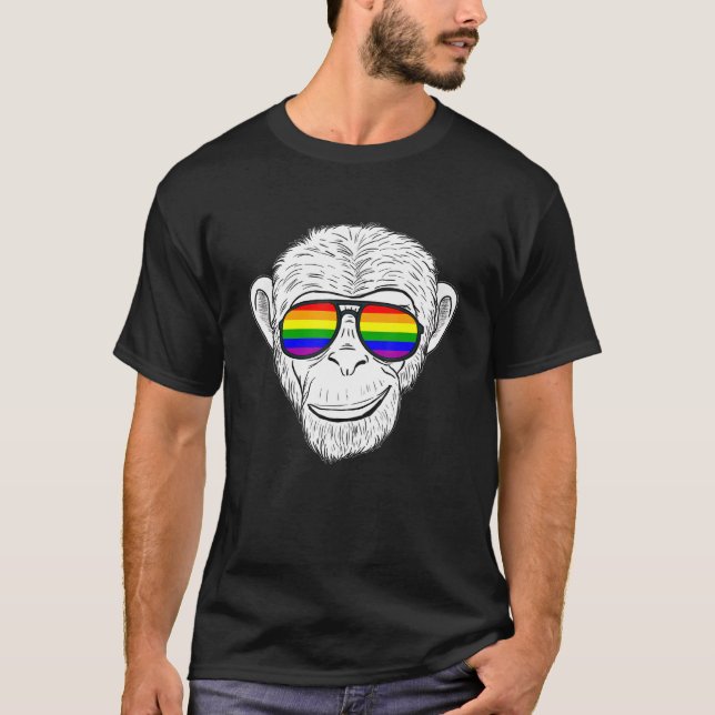 Monkey Chimp With Rainbow Sunglasses Rainbow Monke T-Shirt (Front)