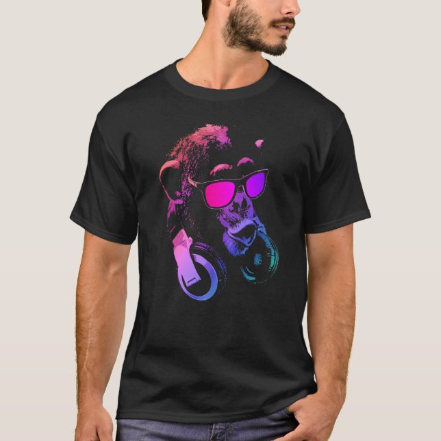 Monkey Chimp With Sunglasses And Headphones 1 T-Shirt (Front)