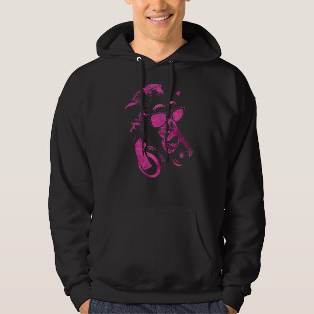 Monkey Chimp With Sunglasses And Headphones  3 Hoodie (Front)