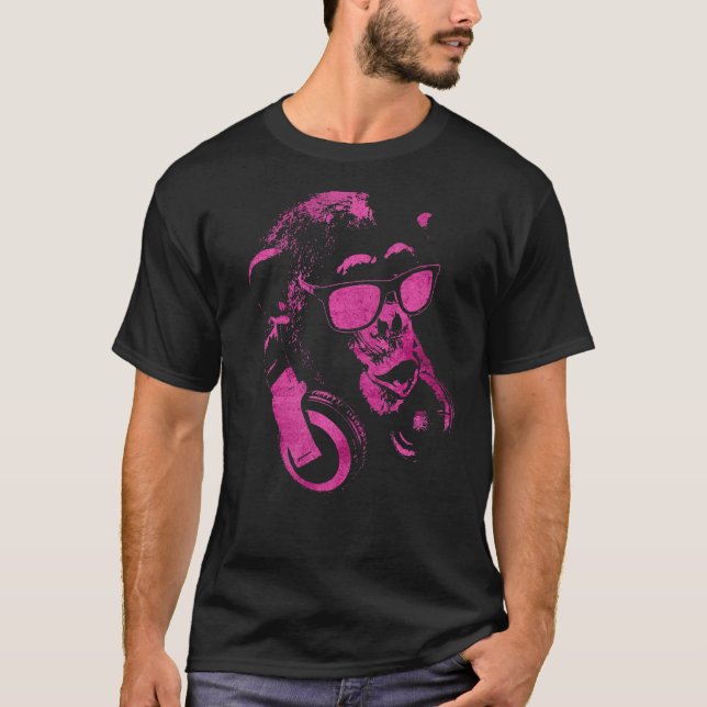 Monkey Chimp With Sunglasses And Headphones  3 T-Shirt (Front)