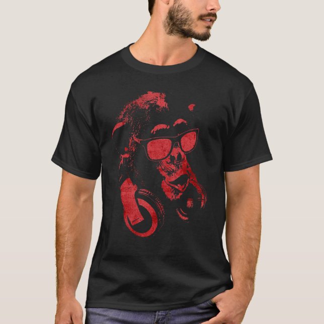 Monkey Chimp With Sunglasses And Headphones 5 T-Shirt (Front)
