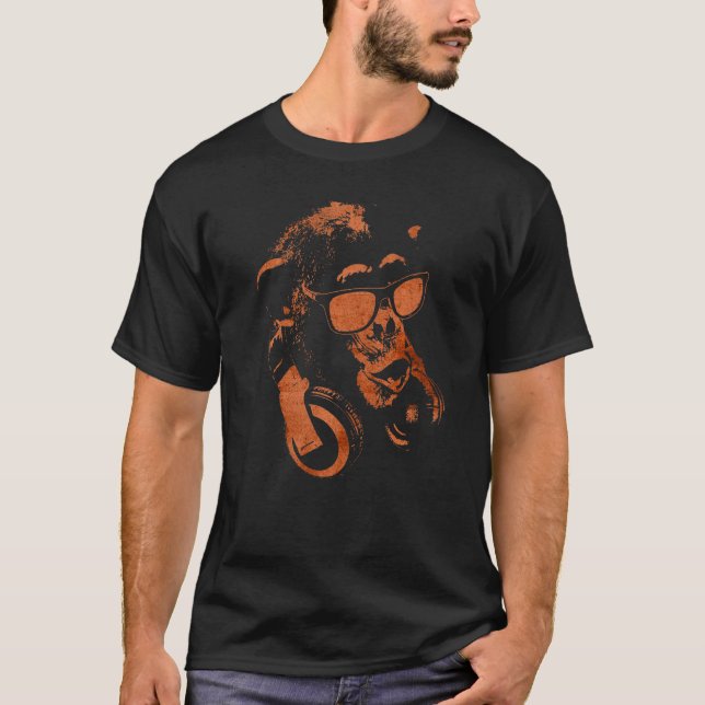 Monkey Chimp With Sunglasses And Headphones T-Shirt (Front)