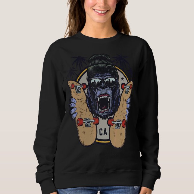 Monkey Chimp With Sunglasses And Skateboard 1 Sweatshirt (Front)