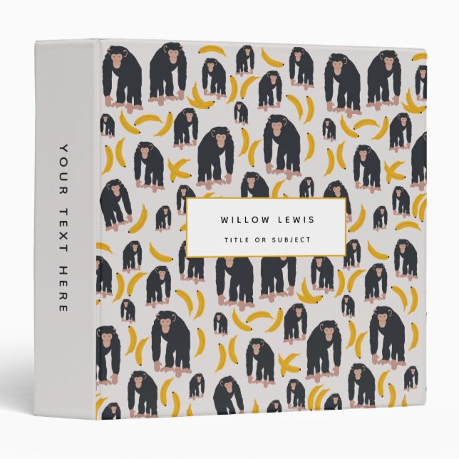 Monkey Chimpanzee & Banana Pattern  Binder (Front/Spine)