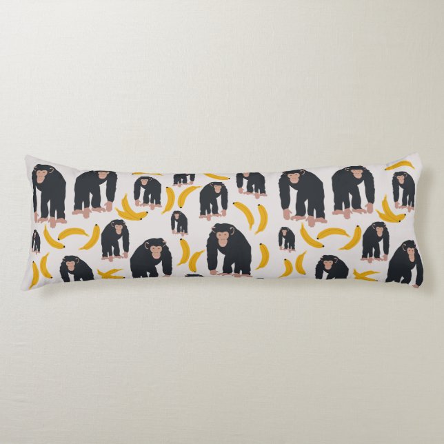 Monkey Chimpanzee & Banana Pattern Body Pillow (Front)