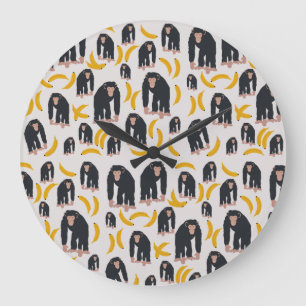 Monkey Chimpanzee & Banana Pattern  Large Clock