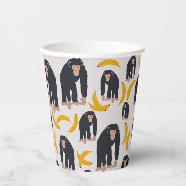 Monkey Chimpanzee & Banana Pattern  Paper Cups (Front)