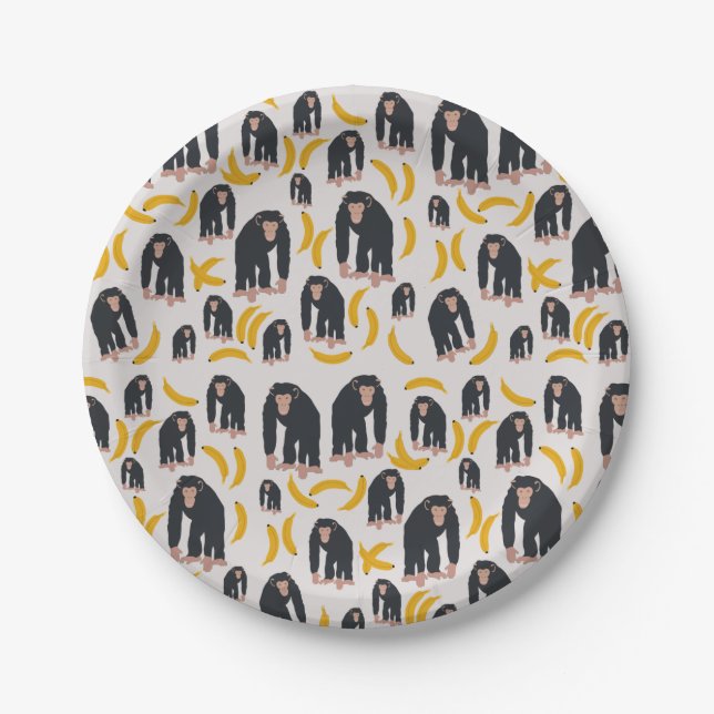 Monkey Chimpanzee & Banana Pattern  Paper Plate (Front)