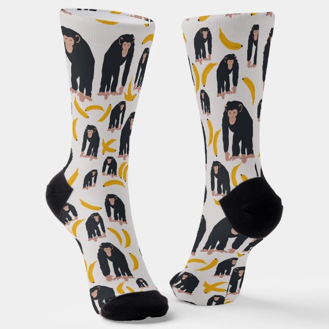 Monkey Chimpanzee & Banana Pattern Socks (Angled)