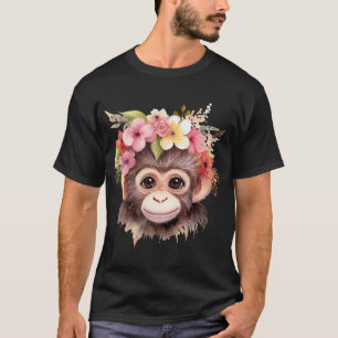 Monkey Chimpanzee Jungle Animal Boho Floral Ape T-Shirt