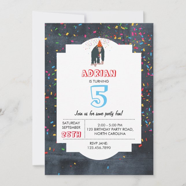 Monkey Chimpanzee Partying Animals Birthday Party  Invitation (Front)