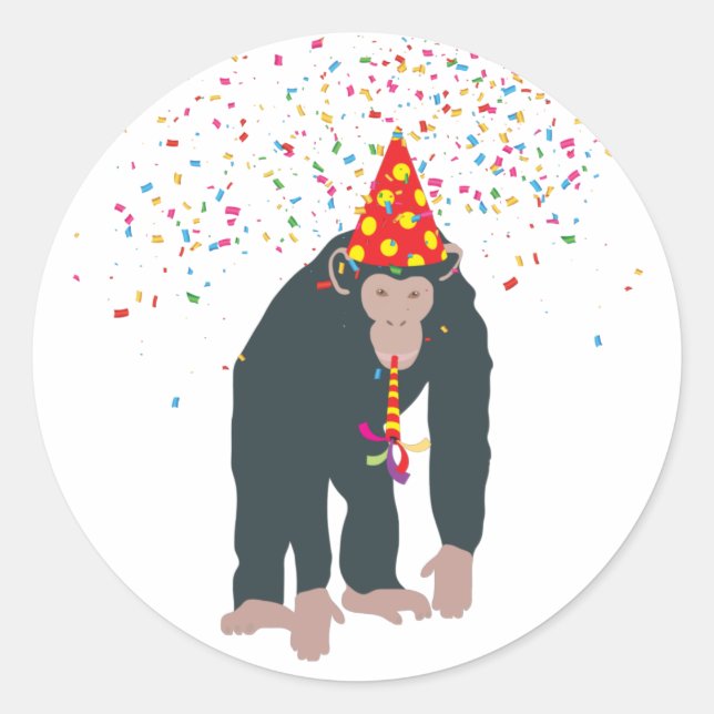 Monkey Chimpanzee Partying Animals Having a Party  Classic Round Sticker (Front)