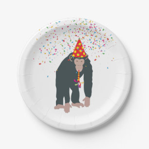 Monkey Chimpanzee Partying Animals Having a Party Paper Plate