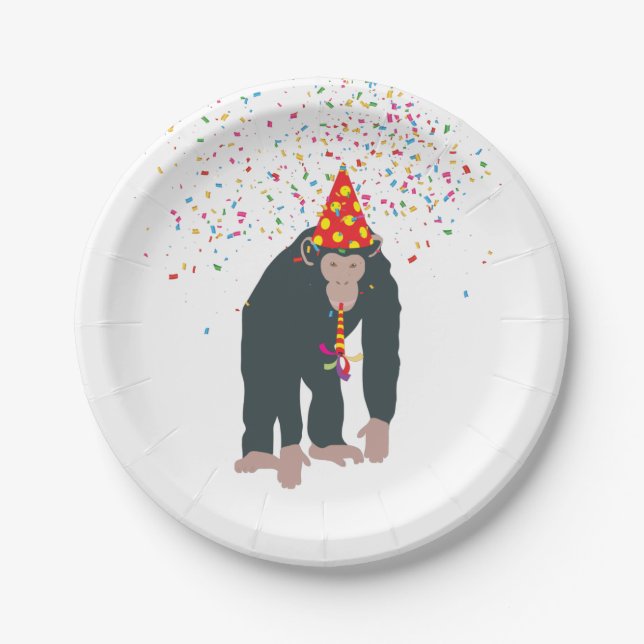 Monkey Chimpanzee Partying Animals Having a Party Paper Plate (Front)