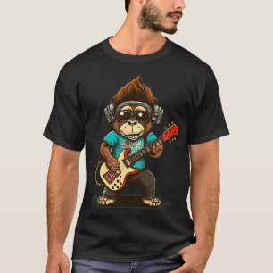 Monkey Chimpanzee Playing Acousitc Rock Guitar T-Shirt