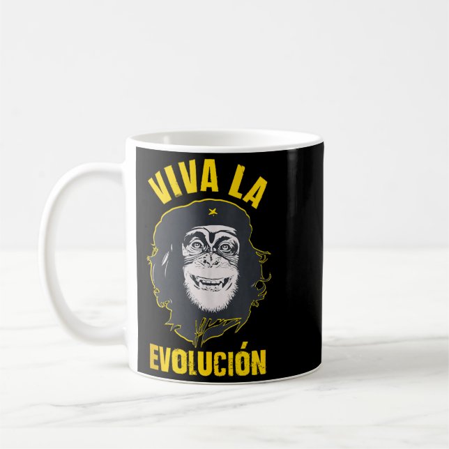 Monkey Chimpanzee Viva La Evolution Revolution Fun Coffee Mug (Left)