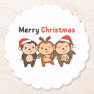 Monkey Christmas Animals Monkeys Merry Christmas Paper Coaster