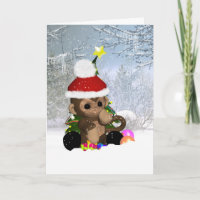 Monkey Christmas Card, Cute Monkey In Snow
