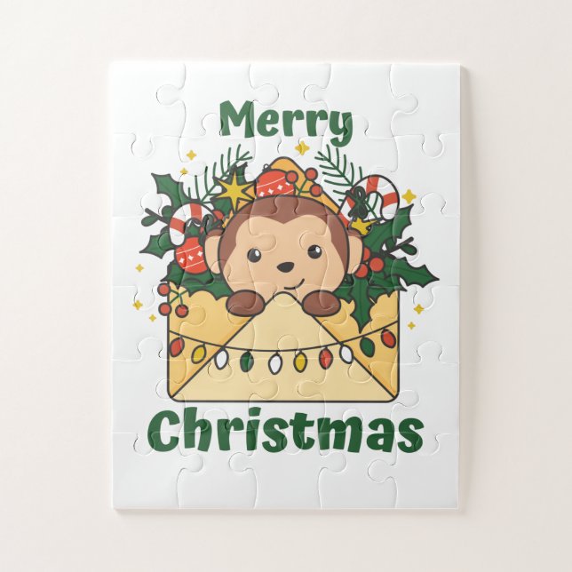 Monkey Christmas Letter Winter Animals Monkeys Jigsaw Puzzle (Vertical)