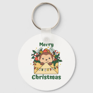 Monkey Christmas Letter Winter Animals Monkeys Keychain