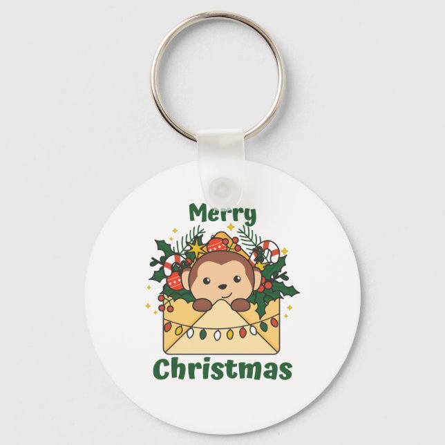 Monkey Christmas Letter Winter Animals Monkeys Keychain (Front)