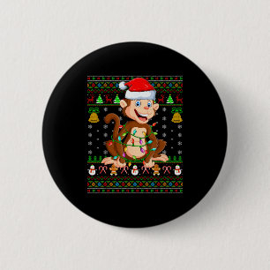 Monkey Christmas Lights Funny Monkey Ugly Sweaters 2 Inch Round Button