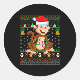 Monkey Christmas Lights Funny Monkey Ugly Sweaters Classic Round Sticker