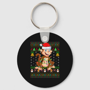 Monkey Christmas Lights Funny Monkey Ugly Sweaters Keychain