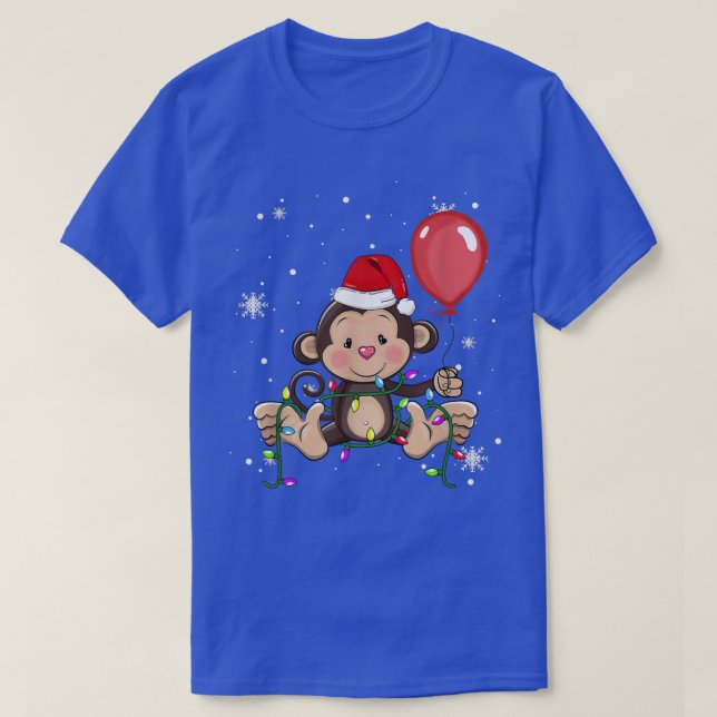 Monkey Christmas Lights Led Funny Santa Hat Christ T-Shirt (Design Front)