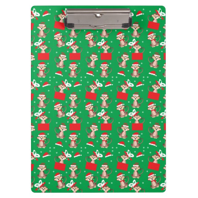 Monkey Christmas Pattern Red Green Clipboard (Front)