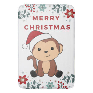 Monkey Christmas Snow Winter Animals Monkeys Bath Bath Mat