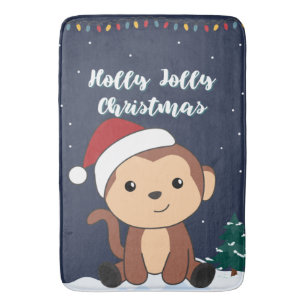 Monkey Christmas Snow Winter Animals Monkeys Bath  Bath Mat