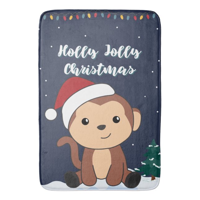 Monkey Christmas Snow Winter Animals Monkeys Bath  Bath Mat (Front Vertical)