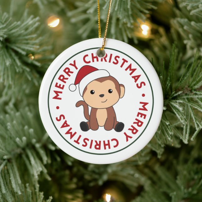 Monkey Christmas Snow Winter Animals Monkeys Ceram Ceramic Ornament (Tree)