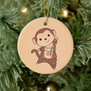 Monkey Christmas Snow Winter Animals Monkeys Ceram Ceramic Ornament