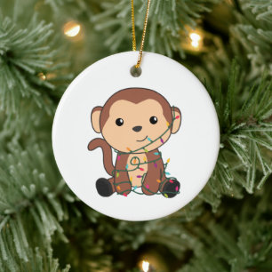 Monkey Christmas Snow Winter Animals Monkeys Ceramic Ornament