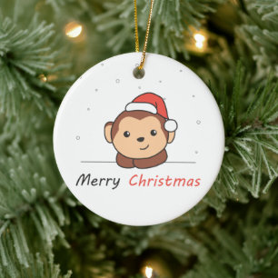 Monkey Christmas Snow Winter Animals Monkeys Ceramic Ornament