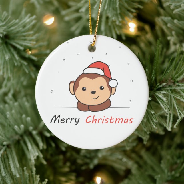 Monkey Christmas Snow Winter Animals Monkeys Ceramic Ornament (Tree)
