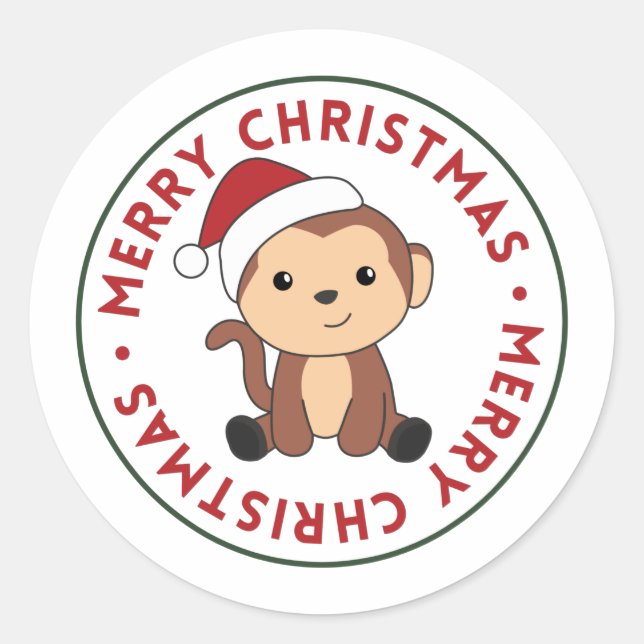 Monkey Christmas Snow Winter Animals Monkeys Class Classic Round Sticker (Front)