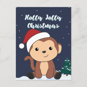 Monkey Christmas Snow Winter Animals Monkeys Holid Holiday Postcard