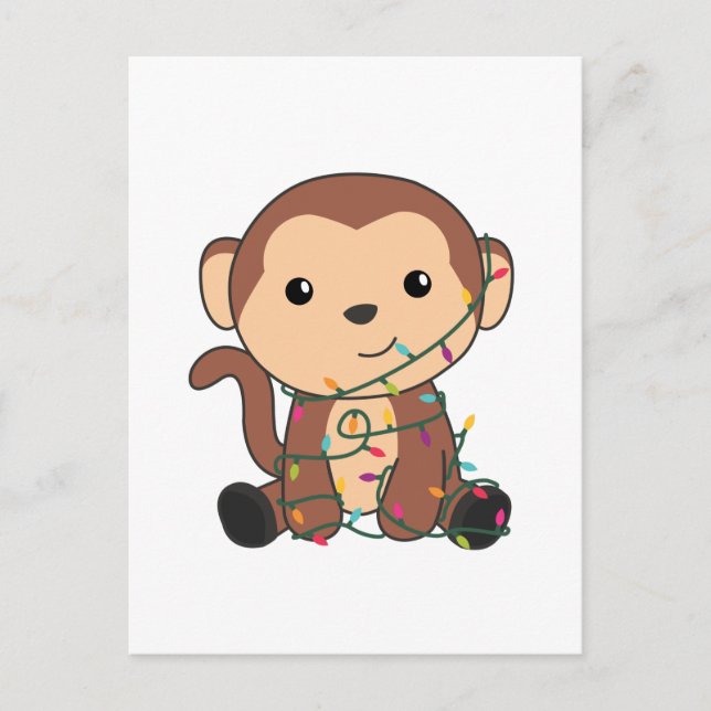 Monkey Christmas Snow Winter Animals Monkeys Holiday Postcard (Front)