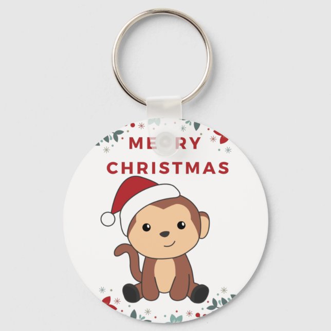 Monkey Christmas Snow Winter Animals Monkeys Keych Keychain (Front)