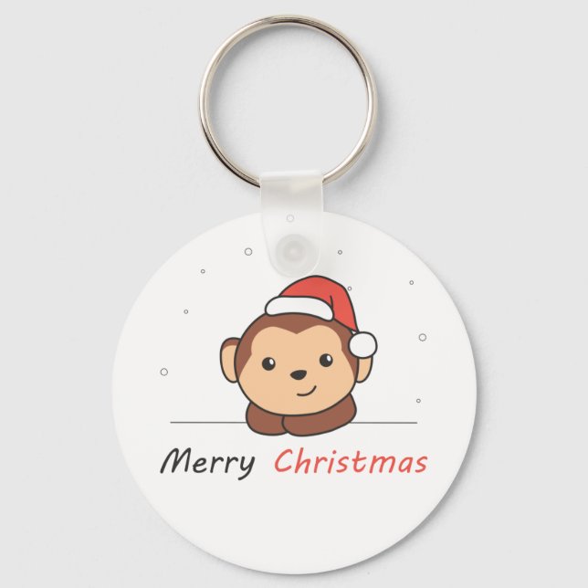Monkey Christmas Snow Winter Animals Monkeys Keychain (Front)