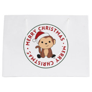 Monkey Christmas Snow Winter Animals Monkeys Large Gift Bag
