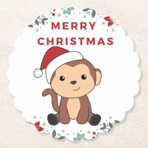 Monkey Christmas Snow Winter Animals Monkeys Paper Coaster