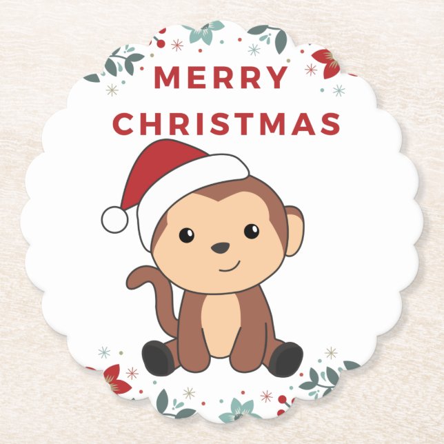Monkey Christmas Snow Winter Animals Monkeys Paper Paper Coaster (Front)