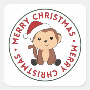 Monkey Christmas Snow Winter Animals Monkeys Squar Square Sticker